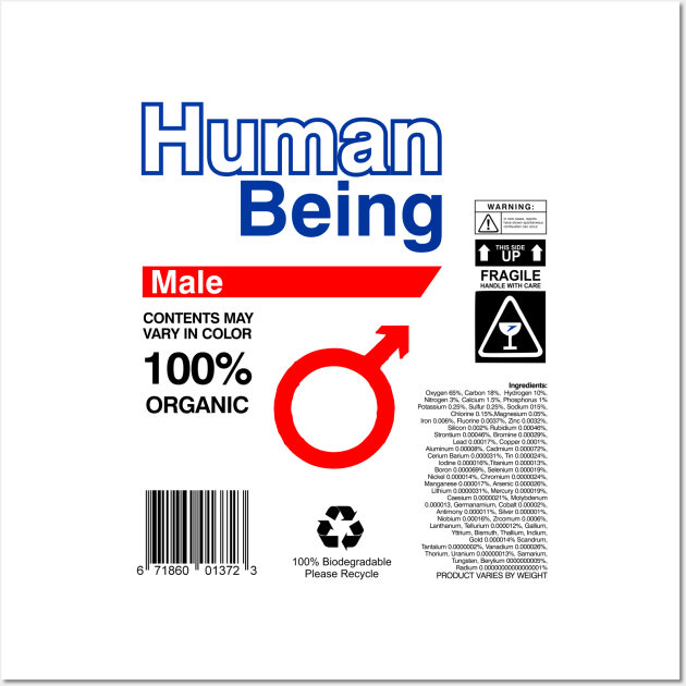 Human Being Label Ingredients - male Wall Art by DavesTees